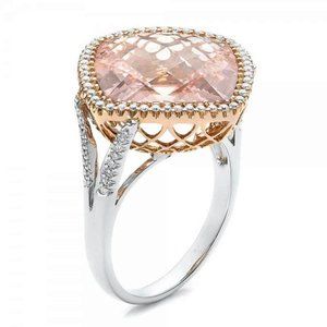 NEW Cushion Morganite Diamond Halo 925 Silver Ring